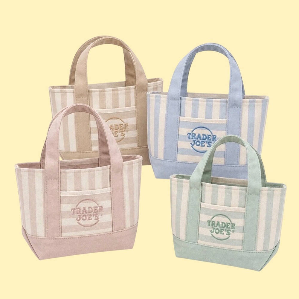 Trader Joe's Mini Striped Canvas‎ Tote Bag Bundle Set of 4 Pastel Colors NWT